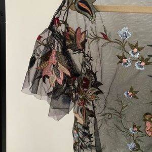 Zara Embroidered Ruffle Sleeve Top